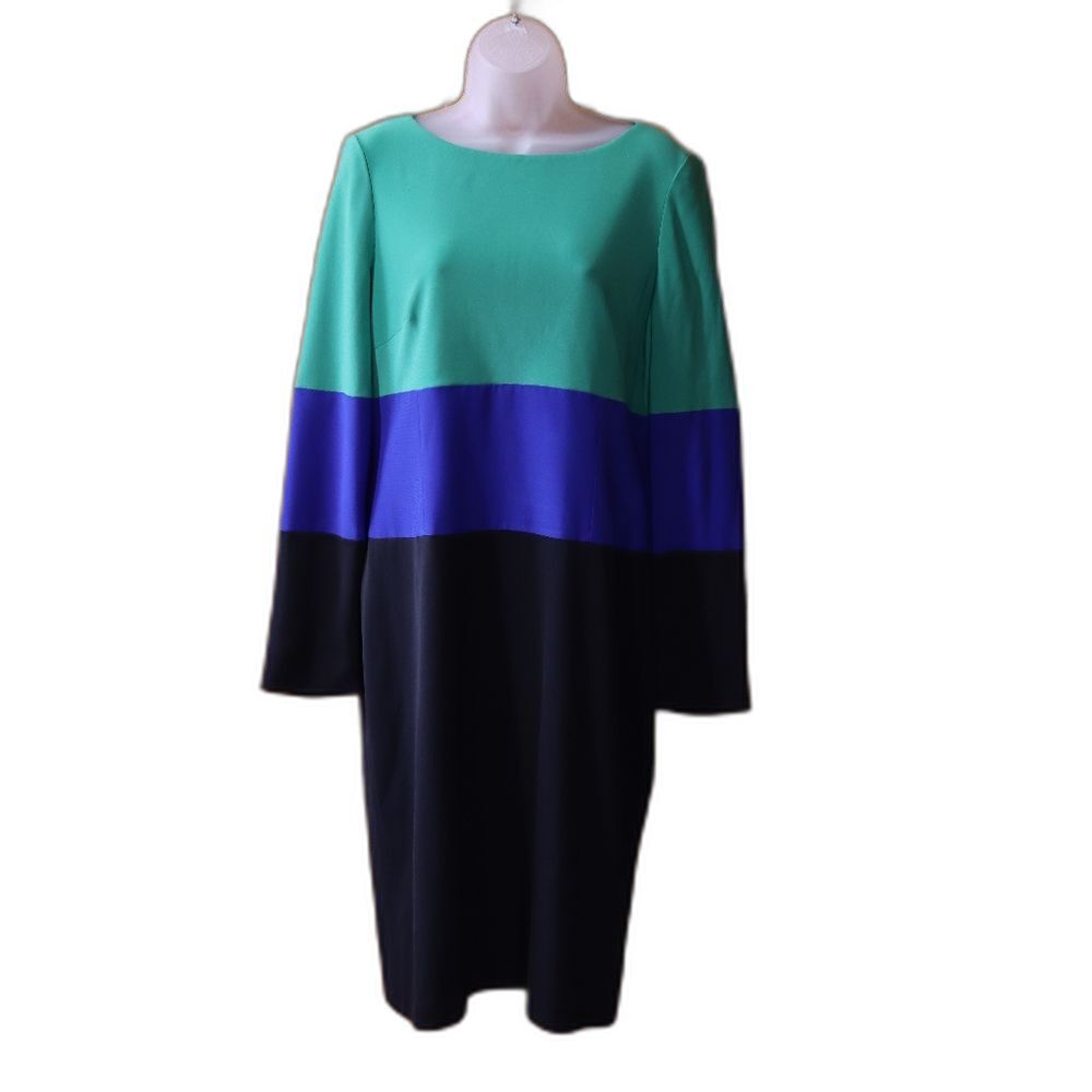 Adrianna Papell Green Colorblock Midi Dress 12 Y2K